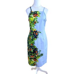 Anthropologie Maeve Dress Midi Orange Grove Print Pencil Dress Blue Cotton (6)